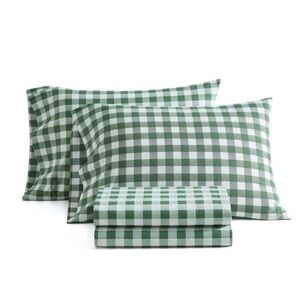 FULL SIZE Martha Stewart Forest Green Plaid Checked Cotton Percale Sheet Set NEW
